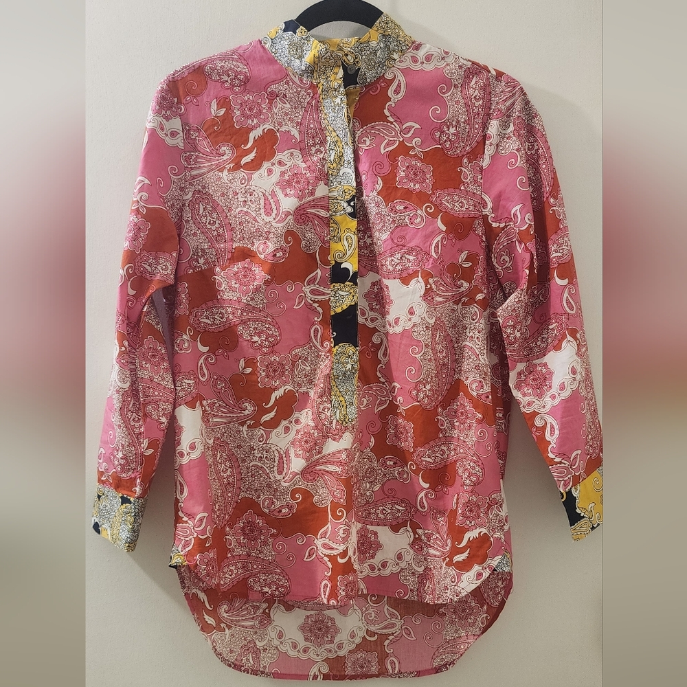 J. Crew Pink and Red Paisley Button-Up Shirt, Size Extra Small, Cotton.